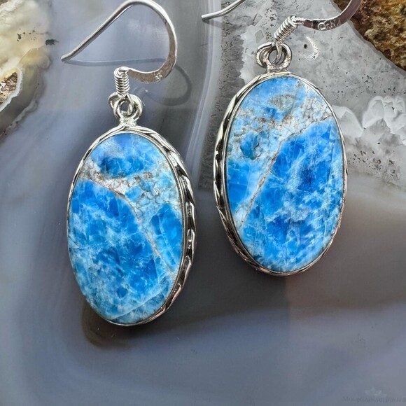 Sterling Silver Southwestern Style Oval Apatite Dangle Earrings For Women - Picture 1 of 10